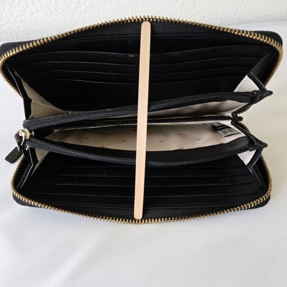 KATE SPADE Large Leather Wallet Black Grey Houndstooth Print Zip Around - Picture 7 of 16